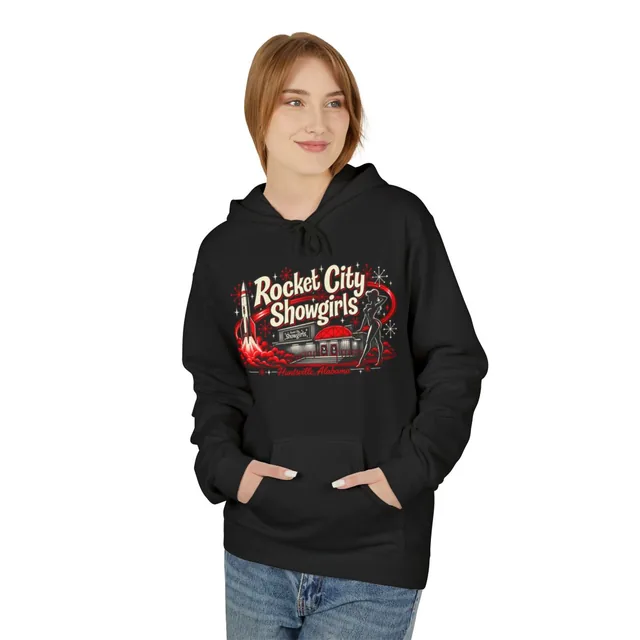 Rock City Showgirls Hoodie — Retro Neon Pinup Music Venue Pullover