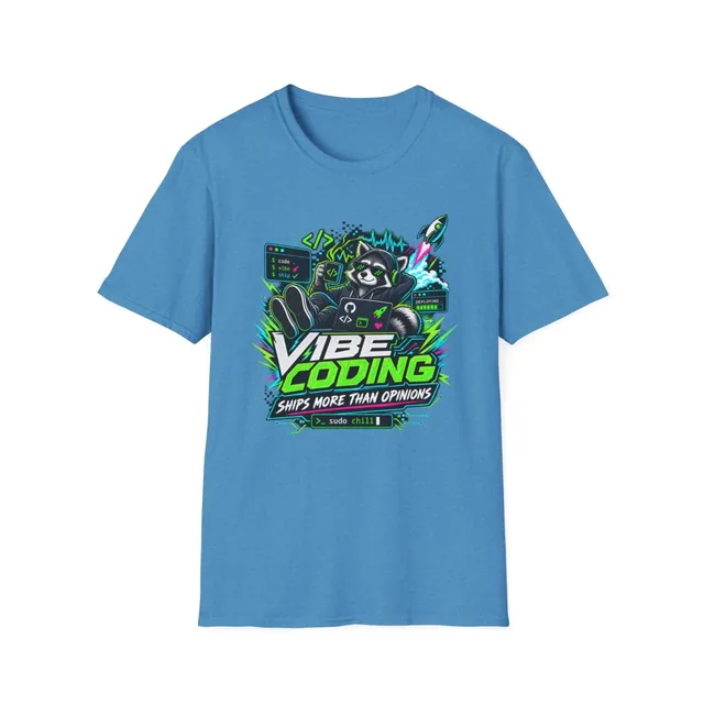 Vibe Coding T-Shirt — Retro Gaming Hacker Raccoon Graphic Tee