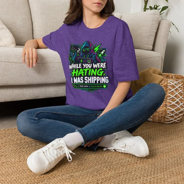 Gaming T-Shirt — "While You Were Hating I Was Shipping" Neon Hacker Tee