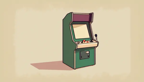 A small arcade cabinet with a joystick and a blank screen, standing for a free browser game that tracks nobody.