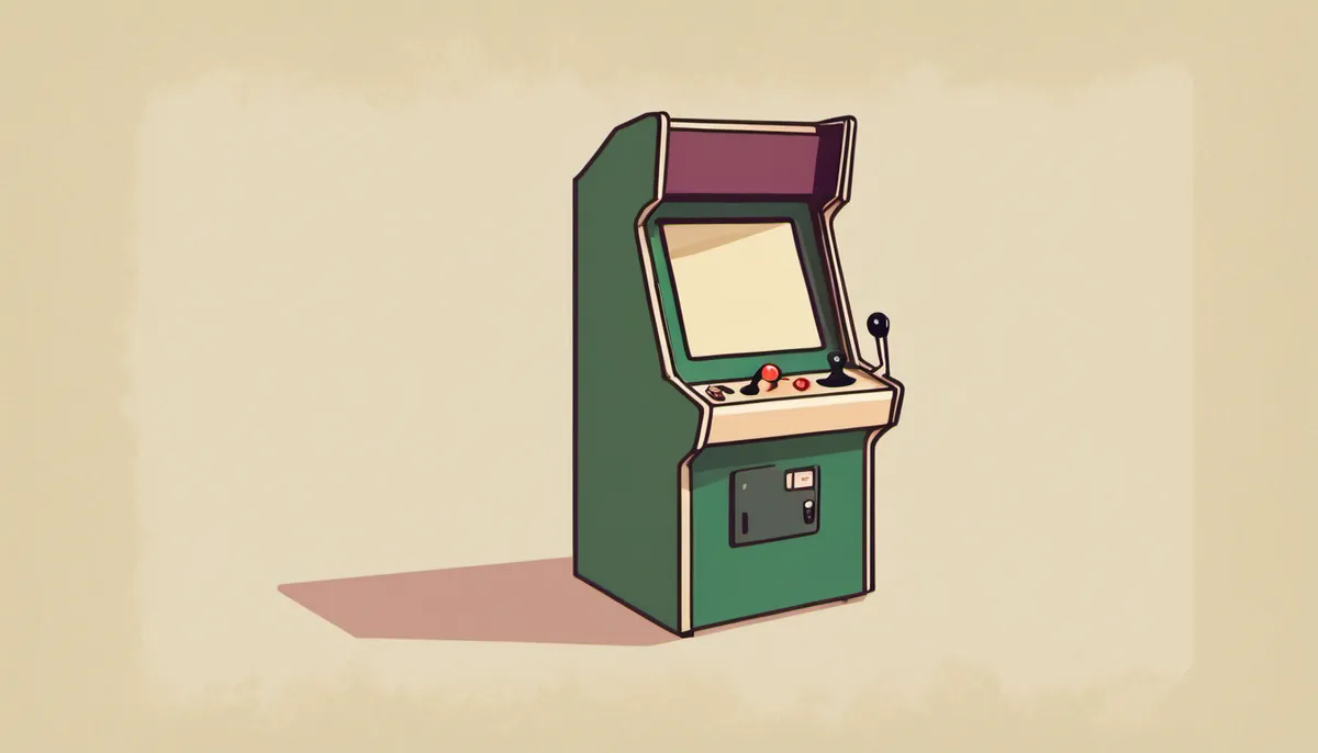 A small arcade cabinet with a joystick and a blank screen, standing for a free browser game that tracks nobody.