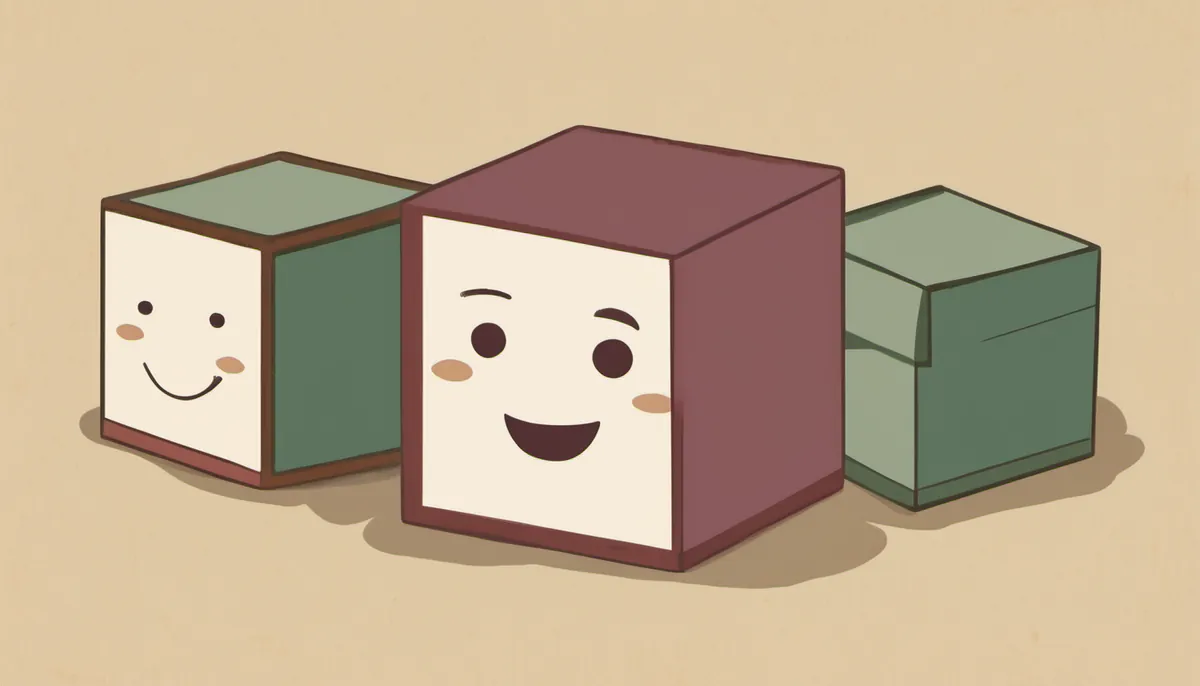 Three cubes with friendly faces fitting together, standing for the three simple parts of an AI agent.