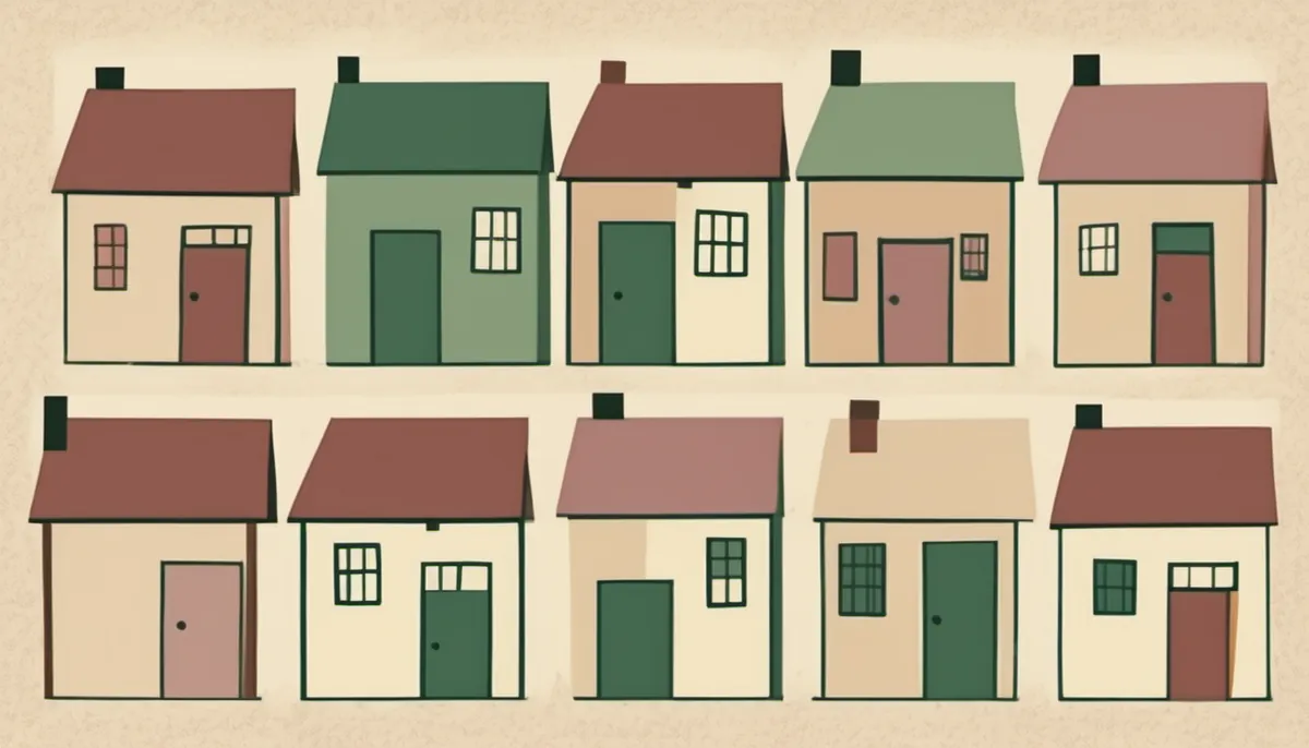 Rows of separate small houses, standing for separate machines joined into one private network.