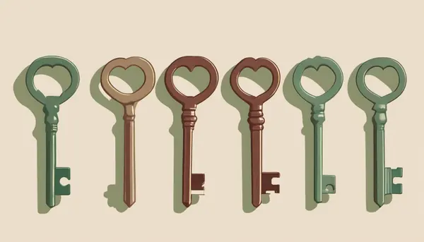 Six keys in a row, each a slightly different shape, standing for giving every job its own key.