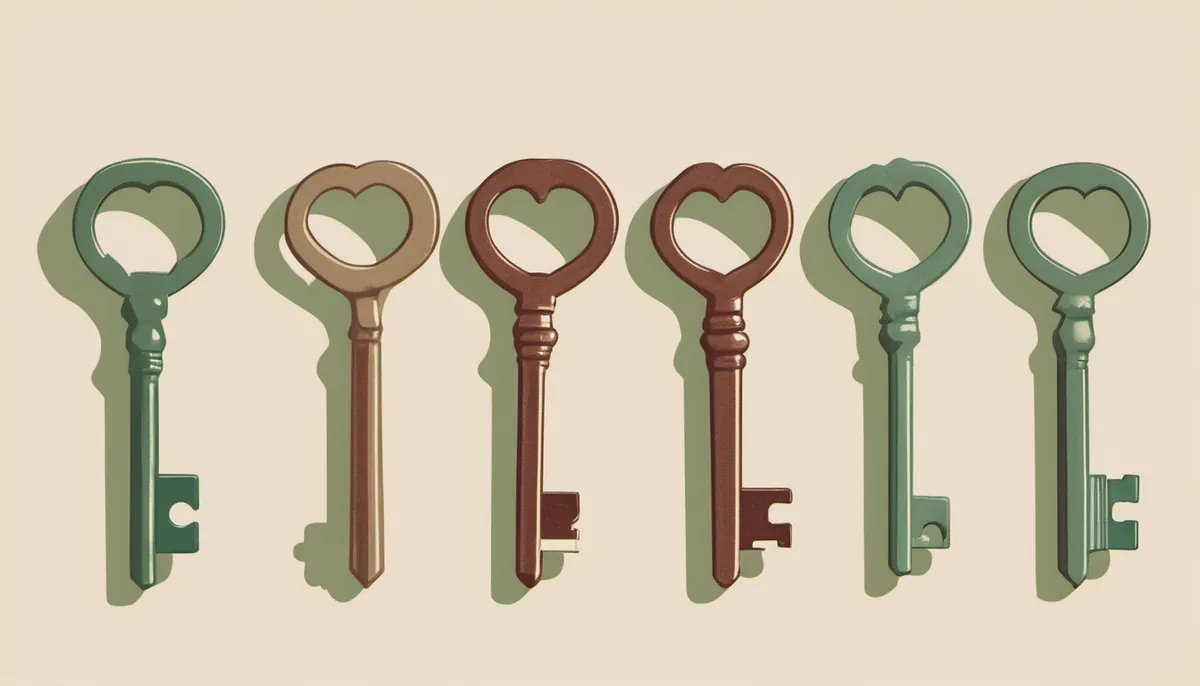 Six keys in a row, each a slightly different shape, standing for giving every job its own key.