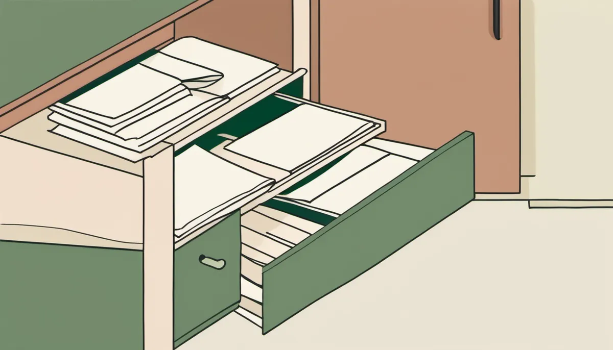 An open desk drawer with papers spilling out of it, standing for passwords leaking from ordinary places.