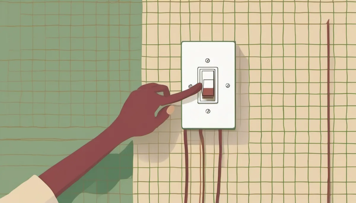 A hand about to flip a switch while hidden wires run away behind the wall, standing for proving nothing depends on something before switching it off.